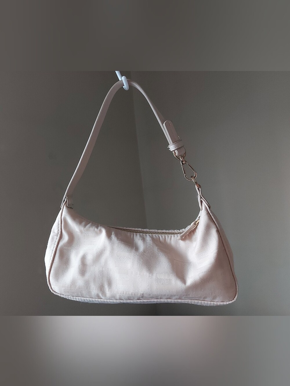 MANGO Cream Baguette Monogram Bag